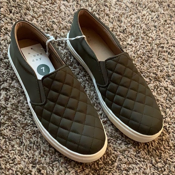 army green slip on sneakers